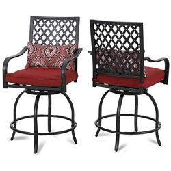 PHI VILLA Outdoor Swivel Bar Stool Set of 2 Counter Height Patio Metal Dining Chairs All-Weather Patio Furniture Chair Set with Cushion & Pillow for Bistro Lawn Yard Garden