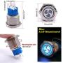 Taiss 12V 16mm Blue LED Illuminated Car Fan Push Button Switch 1NO 1NC 5/8'' Mounting Hole Latching Type Silver Stainless Steel Metal Toggle Switch For Car Boat Part Modification TL16-FS-Bu