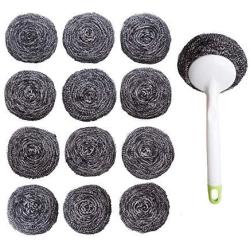 Kitchen Sumo Stainless Steel Sponges Scourer Set with Handle 40 Gram - Pack of 12 - Large Stainless Steel Scrubbers - Metal Scouring Pads - Kitchen Cleaning Tool