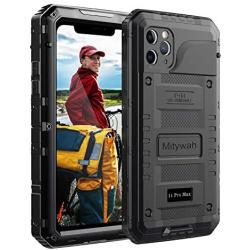 Mitywah Waterproof Case for iPhone 11 Pro Max, Heavy Duty Durable Metal Full Body Protective Case Built-in Screen Protection Waterproof Shockproof Dustproof Rugged Military Grade Defender, Black