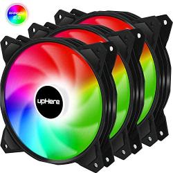 upHere Long Life 120mm PWM 4-Pin High Airflow Quiet Edition Rainbow LED Case Fan for PC Cases, CPU Coolers, and Radiators 3-Pack,(PF120CF4-3)