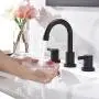 3-Hole Low-Arch 2-Handle Widespread Bathroom Faucets with Valve and Metal Pop-Up Drain Assembly,Matte Black by Phiestina, WF15-1-MB