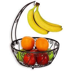 SimpleHouseware Fruit Basket Bowl with Banana Tree Hanger, Bronze