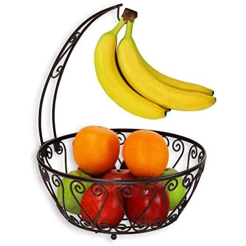 SimpleHouseware Fruit Basket Bowl with Banana Tree Hanger, Bronze