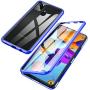 Jonwelsy Magnetic Adsorption Case for Samsung Galaxy A21S, 360 Degree Front and Back Clear Tempered Glass Flip Cover, Metal Bumper Frame for Samsung Galaxy A21S (Blue)