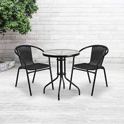 Flash Furniture Black Rattan Indoor-Outdoor Restaurant Stack Chair