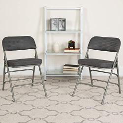 Flash Furniture HERCULES Series Premium Curved Triple Braced & Double Hinged Gray Fabric Metal Folding Chair