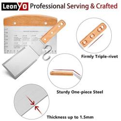 Leonyo Griddle Accessories Set of 8, Stainless Steel Metal Spatula - Grill Spatula Scraper for Flat Top Teppanyaki BBQ Cooking, Carry Case & Gift Box, S Hooks & Rivets Wooden Handle, Man Gift