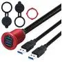 Kework Metal Dual USB 3.0 Ports Mount with Light, 3.3ft 2 Ports USB Male to 2 Ports Female Flush Mount Panel Mount Extension AUX Cable for Car Truck Boat Motorcycle Dashboard (Red & 3.3ft) Kework Metal Dual USB 3.0 Ports Mount with Light, 3.3ft 2 Ports USB Male to 2 Ports Female Flush Mount Panel Mount Extension AUX Cable for Car Truck Boat Motorcycle Dashboard (Red & 3.3ft)
