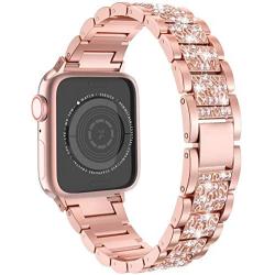 Compatible with Apple Watch Band 38mm 40mm 42mm 44mm SE Series 6 5 4 3 2 1,Replacement Bling Watch Band,Dressy Jewelry Metal Wristband Strap Diamond Rhinestone (Pink, 38/40)