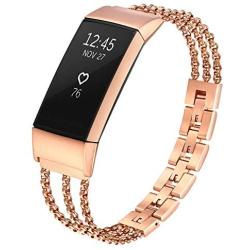 fastgo Compatible for Fitbit Charge 4 Charge 3 and Charge 3 SE Bands,Premium Stainless Steel Replacement Wristbands Classy Sport Bracelet Band for Women and Girls (Rose Gold)