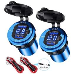 2-Pack Quick Charger 3.0 Dual USB Car Charger Socket with Voltmeter & Switch, Metal Waterproof 36W 12V Power Outlet Fast Charger for Car Boat Marine ATV Truck and More