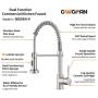 OWOFAN Kitchen Faucets Low Lead Commercial Solid Brass Single Handle Single Lever Pull Down Sprayer Spring Kitchen Sink Faucet, Brushed Nickel