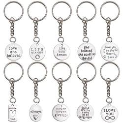 Key Rings Key Chain Set, 10 Pieces Metal Split Key Rings with Chain Extender and Open Jump Ring and 10 Pieces Words Charms Pendants Craft Supplies for DIY Key Chain Gifts