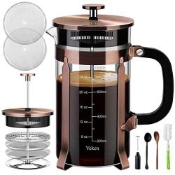 Veken French Press Coffee Maker (34 oz), 304 Stainless Steel Coffee Press with 4 Filter Screens, Durable Easy Clean Heat Resistant Borosilicate Glass - 100% BPA Free, Copper