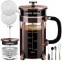 Veken French Press Coffee Maker (34 oz), 304 Stainless Steel Coffee Press with 4 Filter Screens, Durable Easy Clean Heat Resistant Borosilicate Glass - 100% BPA Free, Copper