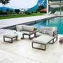 LOKATSE HOME 5 Pieces Patio Furniture Conversation Metal Sofa Set Outdoor All Weather Chaise Lounge Cushioned Chairs with Ottoman Table, Grey