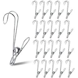 TSJ 20 Pack Laundry Hooks Clothes Pins Hanging Clips Metal Baby Delicate Item Hanger Rack Office Home Travel Portable