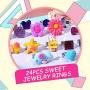 PinkSheep Little Girl Jewel Rings in Box, Adjustable, No Duplication, Girl Pretend Play and Dress Up Rings (24 Lovely Ring)