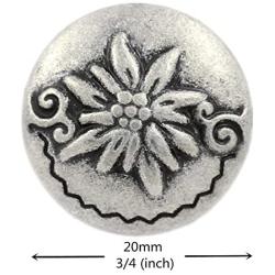 Bezelry 12 Pieces Edelweiss Antique Silver Metal Ring Shank Buttons 20mm (3/4 inch)