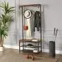 VASAGLE Industrial Coat Rack, 3-in-1 Hall Tree, Entryway Shoe Bench Coat Stand, Storage Shelves Accent Furniture Metal Frame Large Size