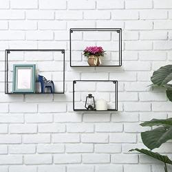 Modern Metal Wire Frame Shadow Boxes, Decorative Wire Cube Floating Shelves, Set of 3, Black