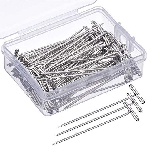 TopWigy 150 Pieces T-Pins for Wigs Blocking Knitting Sewing Hair Extensions Pin Needles with Plastic Box