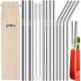 grilljoy 13pc Reusable Metal Straws with 2 Cleaning Brushes - Various Stainless Steel Straws with 4 Straight 4 Bent 2 Boba Straws - Eco Friendly Drinking Straws with Case for Great Christmas Gifts