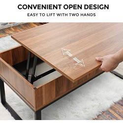 WLIVE Wood Lift Top Coffee Table with Hidden Storage Compartment, Side Drawer and Metal Frame, Lift Tabletop Dining Table for Home, Living Room, Office