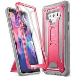 YOUMAKER Kickstand Case for Galaxy Note 9, Full Body with Built-in Screen Protector Heavy Duty Protection Shockproof Rugged Cover for Samsung Galaxy Note 9 6.4 Inch - Pink