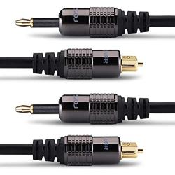 FosPower (6 Feet, 2 Pack) 24K Gold Plated Toslink to Mini Toslink Digital Optical S/PDIF Audio Cable with Metal Connectors & Strain-Relief PVC Jacket