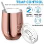 Stainless Steel Stemless Wine Tumbler - THILY 12 oz Vacuum Insulated Travel Cup Set with Sliding Lid and Metal Straw, for Coffee, Cocktails, Christmas Gifts, 2 Pack(Rose Gold + White)