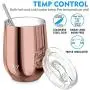 Stainless Steel Stemless Wine Tumbler - THILY 12 oz Vacuum Insulated Travel Cup Set with Sliding Lid and Metal Straw, for Coffee, Cocktails, Christmas Gifts, 2 Pack(Rose Gold + White) Stainless Steel Stemless Wine Tumbler - THILY 12 oz Vacuum Insulated Travel Cup Set with Sliding Lid and Metal Straw, for Coffee, Cocktails, Christmas Gifts, 2 Pack(Rose Gold + White)