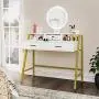 Tiptiper Vanity Table Set with Lighted Mirror & 3 Color Lighting Modes, Makeup Vanity Desk with 2 Large Drawers & Desktop Shelf, Elegant Dressing Table with Metal Frame for Women Girls, Gold & White