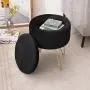 Wimarsbon Modern Storage Ottoman, Round Velvet Footstool with Removable Lid, Golden Metal Legs Vanity Seat-Black