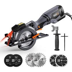 TACKLIFE Circular Saw with Metal Handle, 6 Blades(4-3/4'' & 4-1/2”), Laser Guide, 5.8A, Max Cutting Depth 1-11/16 (90°), 1-3/8 (45°), Ideal for Wood, Soft Metal, Tile and Plastic Cuts - TCS115A