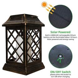 VZCOME Hanging Solar Lantern Lights Flickering Flame Metal Solar Lanterns Outdoor with Handle Solar Garden Decorative Lanterns Waterproof Umbrella Lights for Patio Pathway Deck Yard, 2 Pack