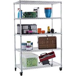 TRINITY 5-Tier NSF EcoStorage Shelving Rack with Wheels, 48 by 24 by 72-Inch, Chrome