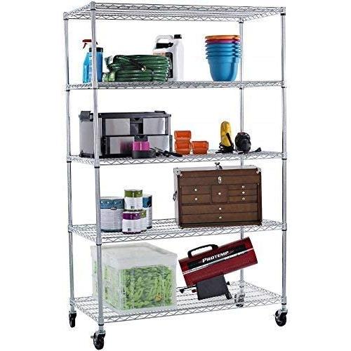 TRINITY 5-Tier NSF EcoStorage Shelving Rack with Wheels, 48 by 24 by 72-Inch, Chrome