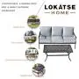 LOKATSE HOME 3 Seat Metal Patio Loveseat Bench Outdoor Furniture Bistro Set with Coffee Table for Lawn Front Porch Garden Yard or Poolside, Grey