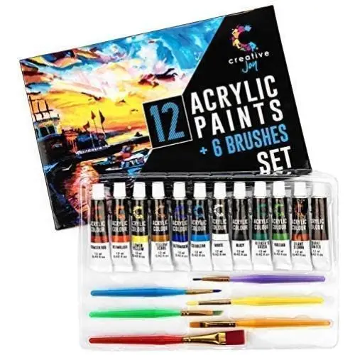 Creative Joy CJAPB01 Acrylic Paint Set & Brushes Vivid Paint Sets Include 6 Brushes-Great for Artists and Hobby Painters from Kids through Adults-Beginner to Expert Acrylic Paint Kits (12 Paints) Creative Joy CJAPB01 Acrylic Paint Set & Brushes Vivid Paint Sets Include 6 Brushes-Great for Artists and Hobby Painters from Kids through Adults-Beginner to Expert Acrylic Paint Kits (12 Paints)