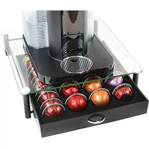 DecoBros Crystal Tempered Glass Nespresso Vertuoline Storage Drawer Holder for Capsules