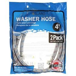 Premium Stainless Steel Washing Machine Hoses, 4 Ft Burst Proof (2 Pack) Red and Blue Striped Water Connection Inlet Supply Lines - Lead Free