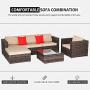 SUNCROWN Outdoor Patio Furniture Sectional Sofa and Chair (6-Piece Set) All-Weather Brown Wicker with Seat Cushion and Modern Glass Coffee Table, Garden, Backyard, Pool, Waterproof Cover