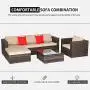 SUNCROWN Outdoor Patio Furniture Sectional Sofa and Chair (6-Piece Set) All-Weather Brown Wicker with Seat Cushion and Modern Glass Coffee Table, Garden, Backyard, Pool, Waterproof Cover