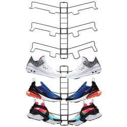 mDesign Modern Metal Shoe Organizer Display & Storage Shelf Rack - Adjustable Shelves Hang & Store Kicks, Running, Basketball, Tennis Shoes - 3 Tier, Each Wall Mount Unit Holds 6 Shoes, 2 Pack, Gray