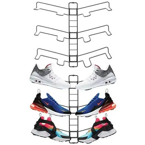 mDesign Modern Metal Shoe Organizer Display & Storage Shelf Rack - Adjustable Shelves Hang & Store Kicks, Running, Basketball, Tennis Shoes - 3 Tier, Each Wall Mount Unit Holds 6 Shoes, 2 Pack, Gray mDesign Modern Metal Shoe Organizer Display & Storage Shelf Rack - Adjustable Shelves Hang & Store Kicks, Running, Basketball, Tennis Shoes - 3 Tier, Each Wall Mount Unit Holds 6 Shoes, 2 Pack, Gray