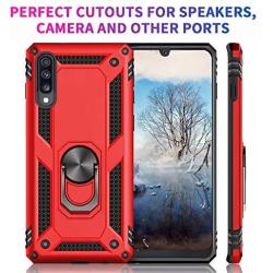 Suordii for Galaxy A01 Case with HD Screen Protector 360 Metal Rotating Ring Kickstand Holder Magnetic Car Mount Armor Heavy Duty Shockproof Case for Samsung Galaxy A01 - Red