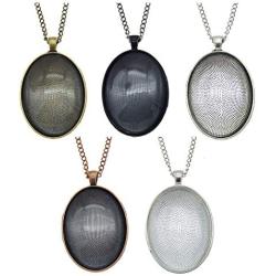 Julie Wang 10 Sets Mixed Oval Pendant Tray Bezel Blank Kit with Glass Cabochon and Chain for Jewelry Making Necklace 40x30mm