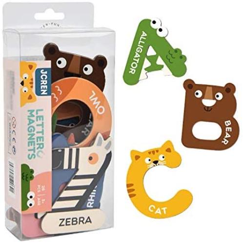 JCREN Jumbo Magnetic Letters Animals Alphabet Toys,Fridge Magnets Stick Colorful Paper ABC Alphabet Uppercase Toy Set Preschool Learning Spelling Refrigerator for 3 4 5 Year Old Toddler Kids Boy Girl